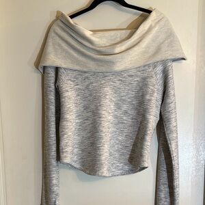 Free People Movement Heathered Gray and Oatmeal off the Shoulder Cropped Top LG